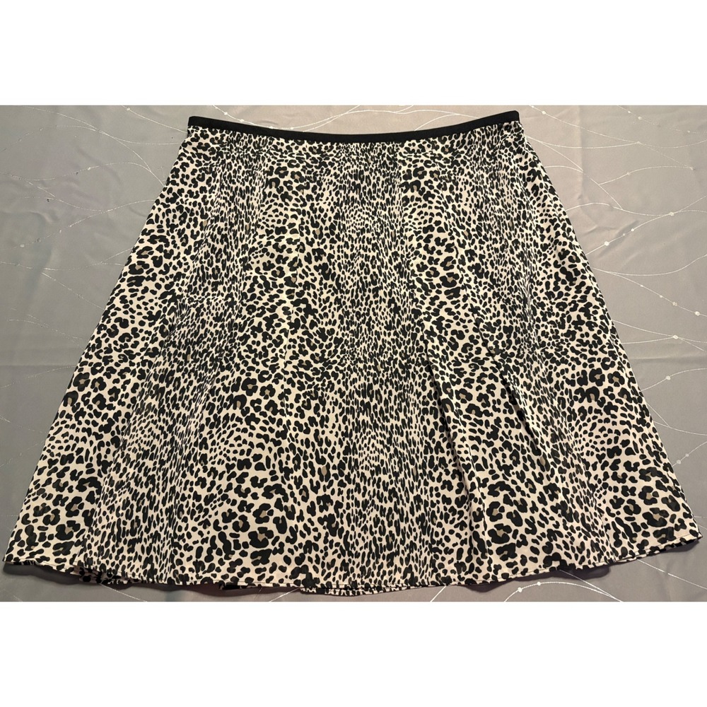 Worthington Womens Leopard Print A-Line Skirt Black White Animal Size 16 Lined